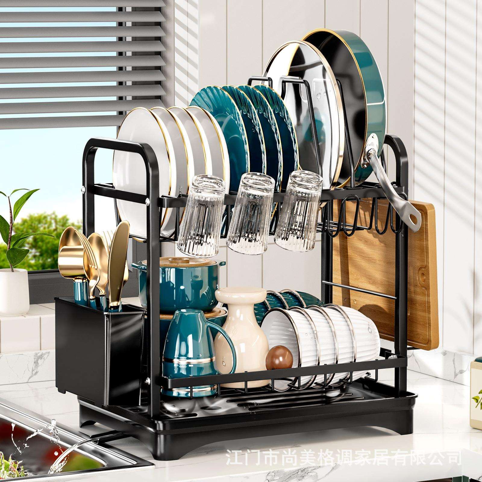 跨境碗碟收纳架厨房置物架台面锅盖锅架碗筷餐具收纳盒沥水篮碗架
