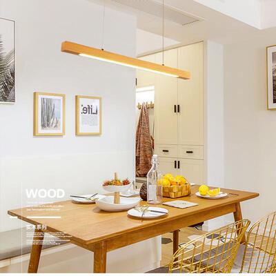 北欧长方形餐厅灯具吧台实木灯简约创意长条办公led吊灯D5105