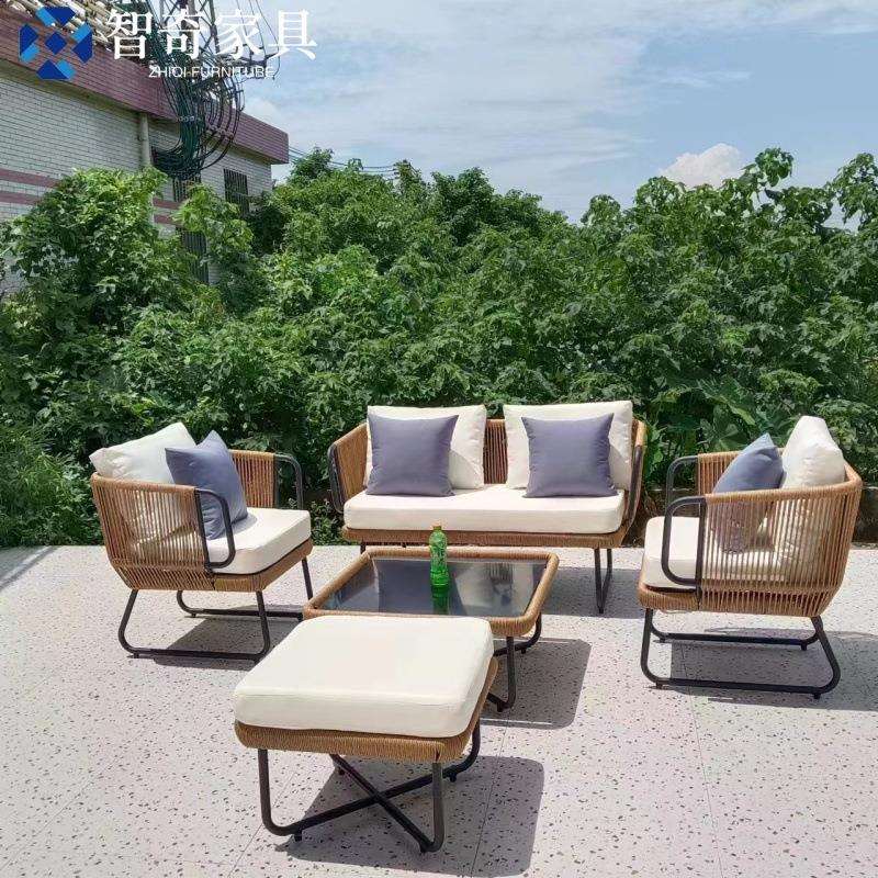 北欧庭院户外防水防晒藤编单人沙发咖啡厅奶茶店休闲洽谈会客桌椅