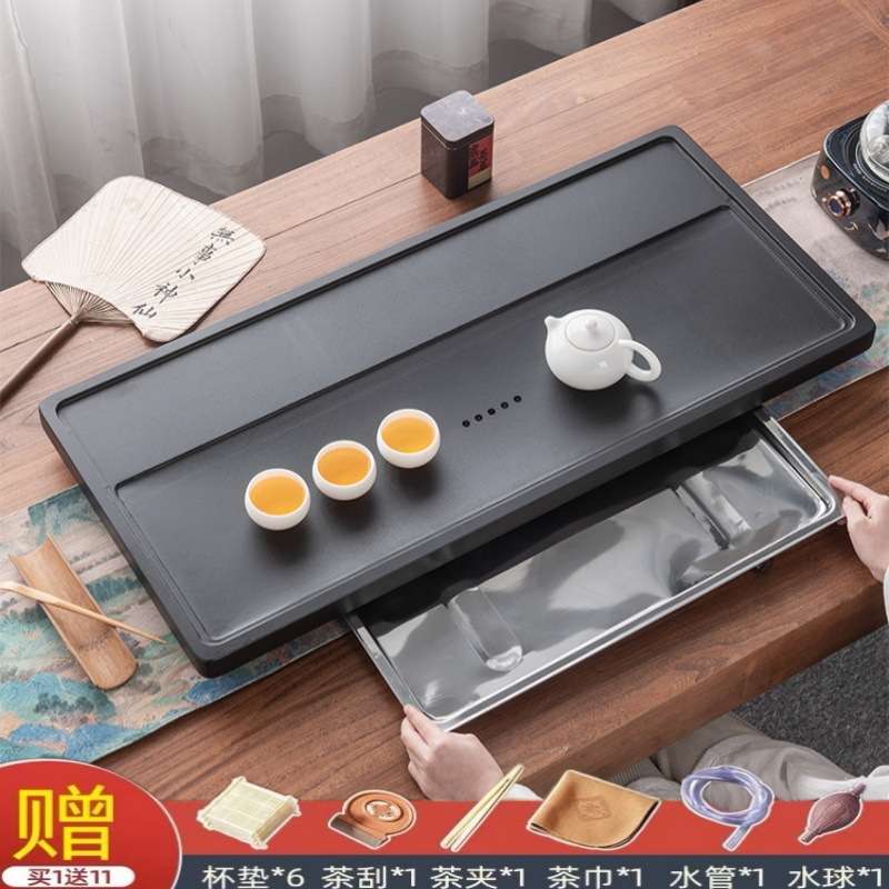 乌金石茶盘家用整块现代储排两用茶海石材功夫简约石头茶台托盘