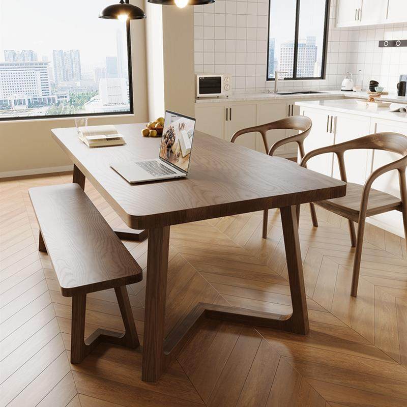 沙发后书桌白蜡木全实木餐桌椅组合中古诧寂风家用客厅长方形桌子