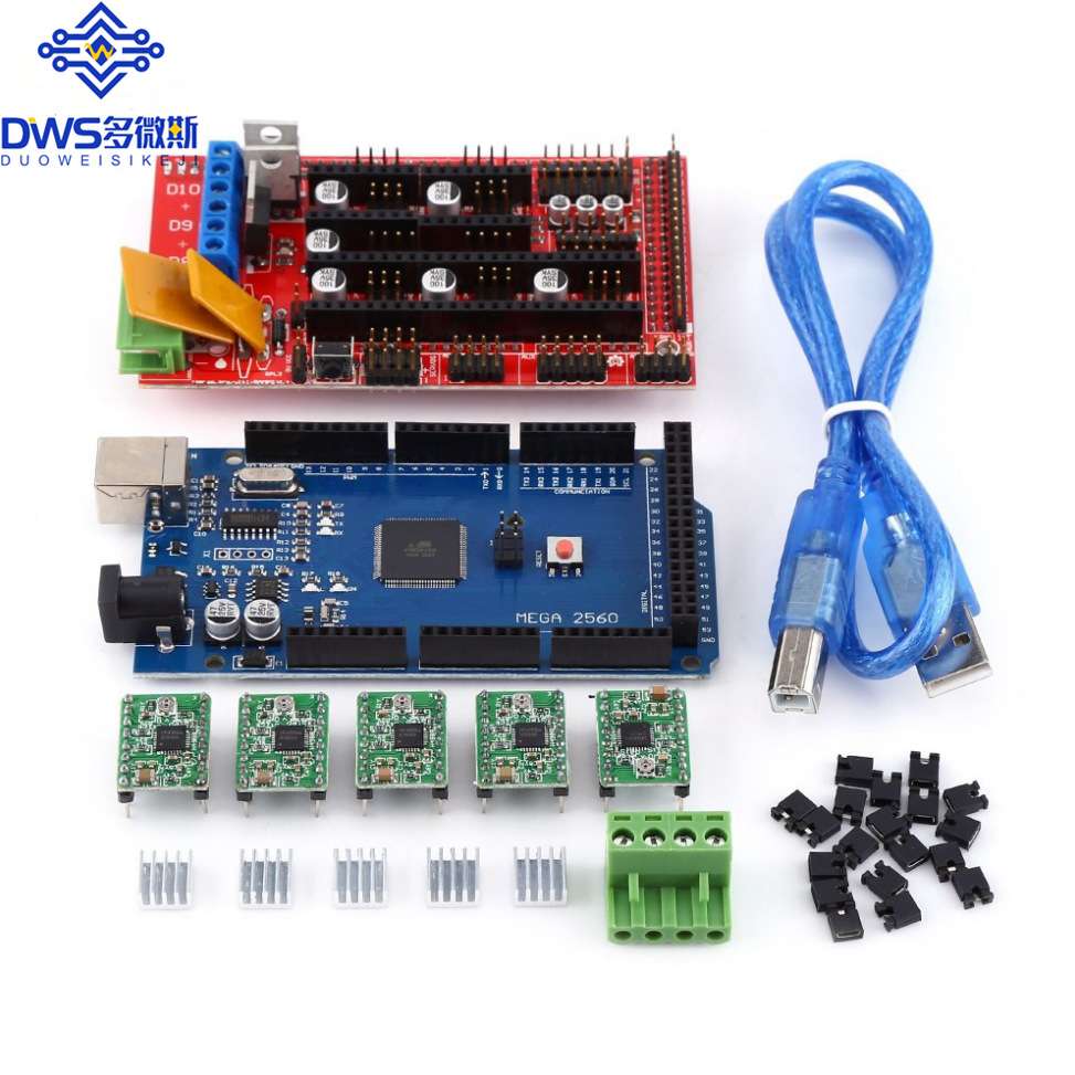 Mega 2560 R3改进版 + 1 RAMPS 1.4控制器+ 4 A4988步进驱动器