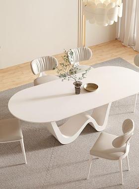 W岩板餐桌奶油风白色简约家用小户型现代极简长方形餐桌椅子组合