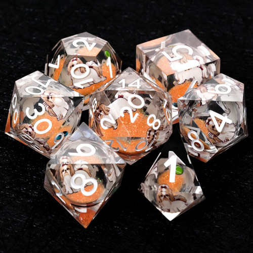 GBTDICE橙色流沙透明骰子七件套