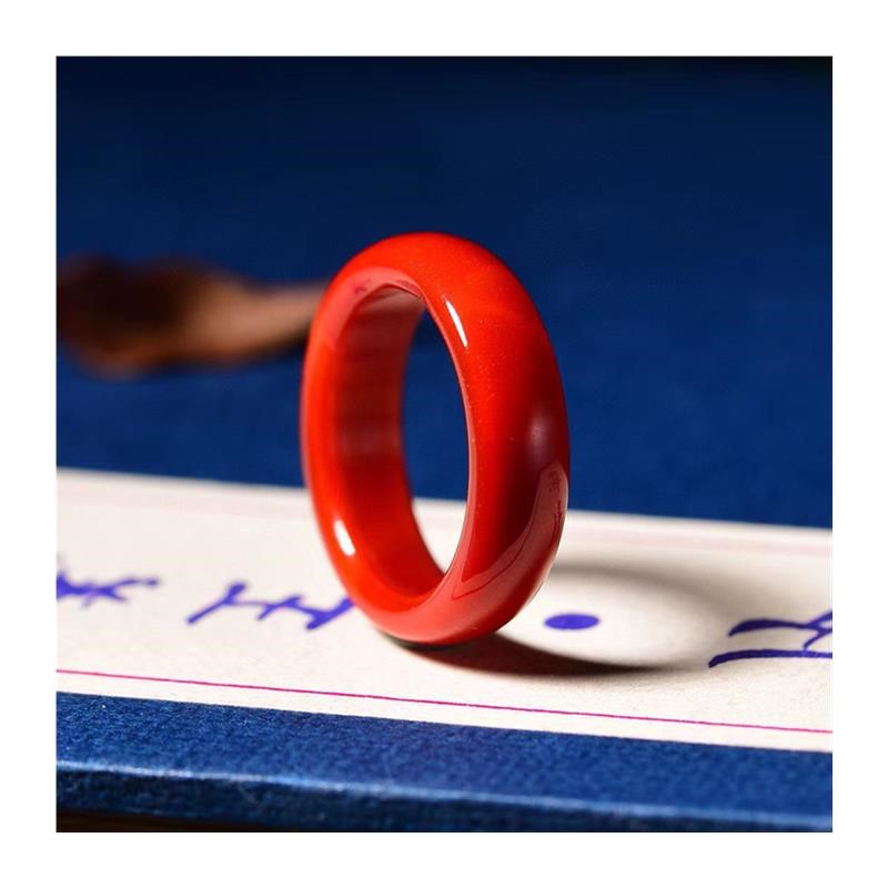 锦红南红玛瑙戒指女凉p山原石保山柿子红指环老坑起胶扳指男手饰