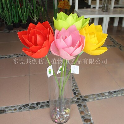 厂家供应 高品质仿真PU花 室内装饰假荷花 室内插花绿盆栽 多色