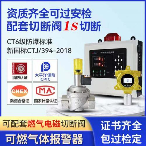 天然气阀磁煤气工业电动联燃气报警器泄断切厨房 露商用酒店饭店