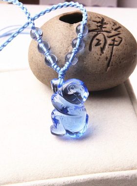 精雕蓝水晶猴子吊坠项坠 生肖蓝色水晶猴挂坠 男女款可爱小猴吊坠