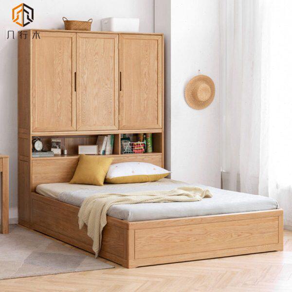 定做高箱储物床体小户型书柜箱组合带橡木床气压全实木体榻榻米柜