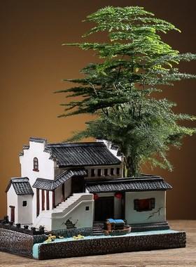 微景观摆件禅意花盆茶室房子摆y设造景创意盆景新中式家居饰品客
