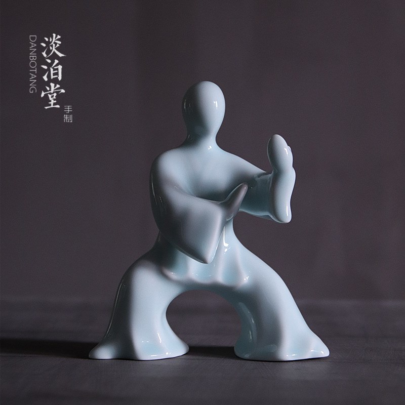 新中式太极人物禅意陶瓷摆t件玄关书柜工艺品办公室创意雕塑装饰