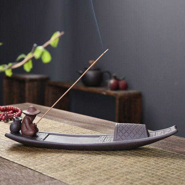 紫砂中式孤舟渔翁禅意陶瓷线香香插家用倒流檀香香薰炉创意摆件,家居饰品,香薰炉,淘宝优惠券,粉丝福利购,淘宝优惠卷