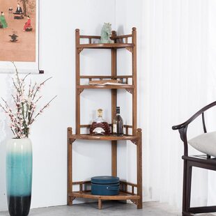 鸡翅木博古架架边转角三角柜角柜红木书架墙角置物架中式花架实木