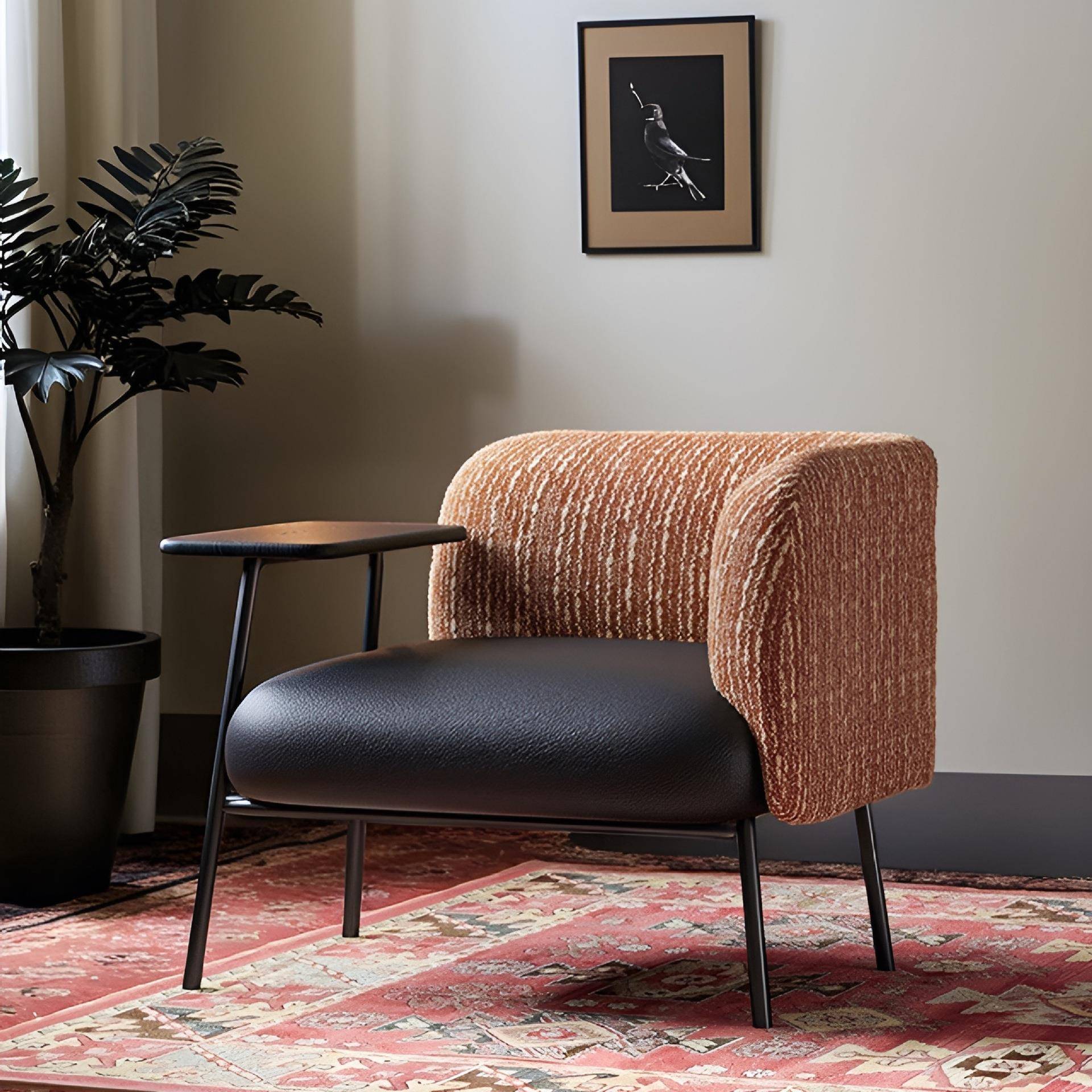 意式轻奢单人沙发椅家用客厅咖啡厅带桌设计师中古风阳台休闲单椅