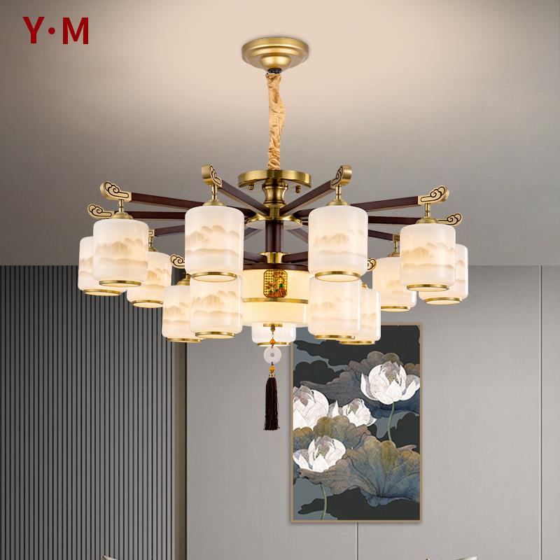 全铜新中式吊灯实木客厅灯主灯新款中国风高端别墅大厅餐厅灯6310