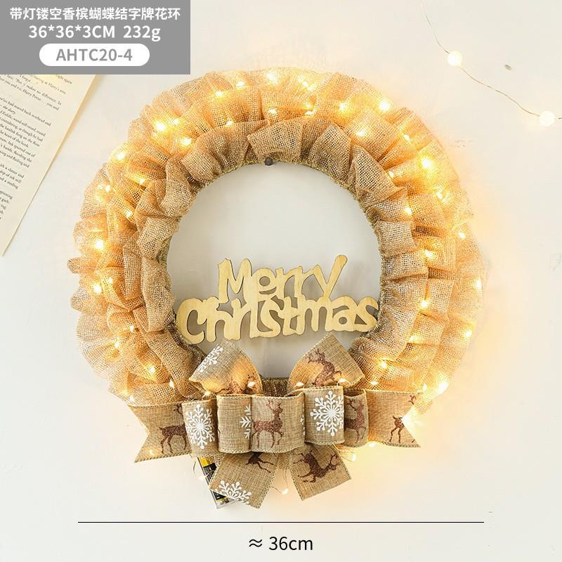 港恒新款圣诞节麻布红果装饰花环创意挂件门挂窗挂圣诞装布置