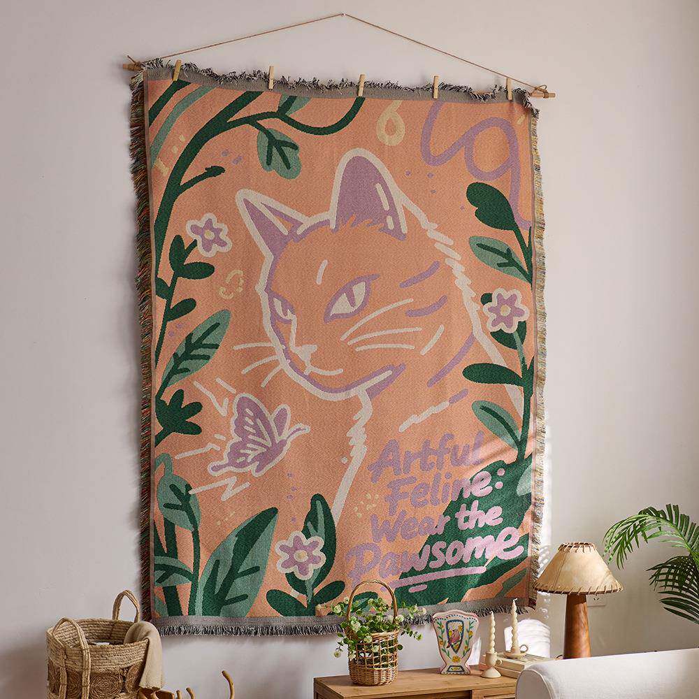 棉纱线毯沙发巾办公室午睡盖毯汽车旅行露营毯野餐垫民宿装饰挂毯