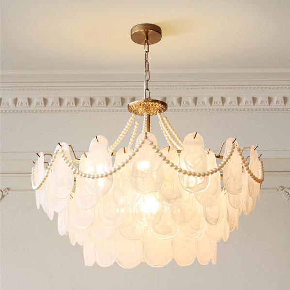 轻奢法式全光谱客厅吊灯复古简约现代水晶珍珠贝壳主卧室餐厅灯具