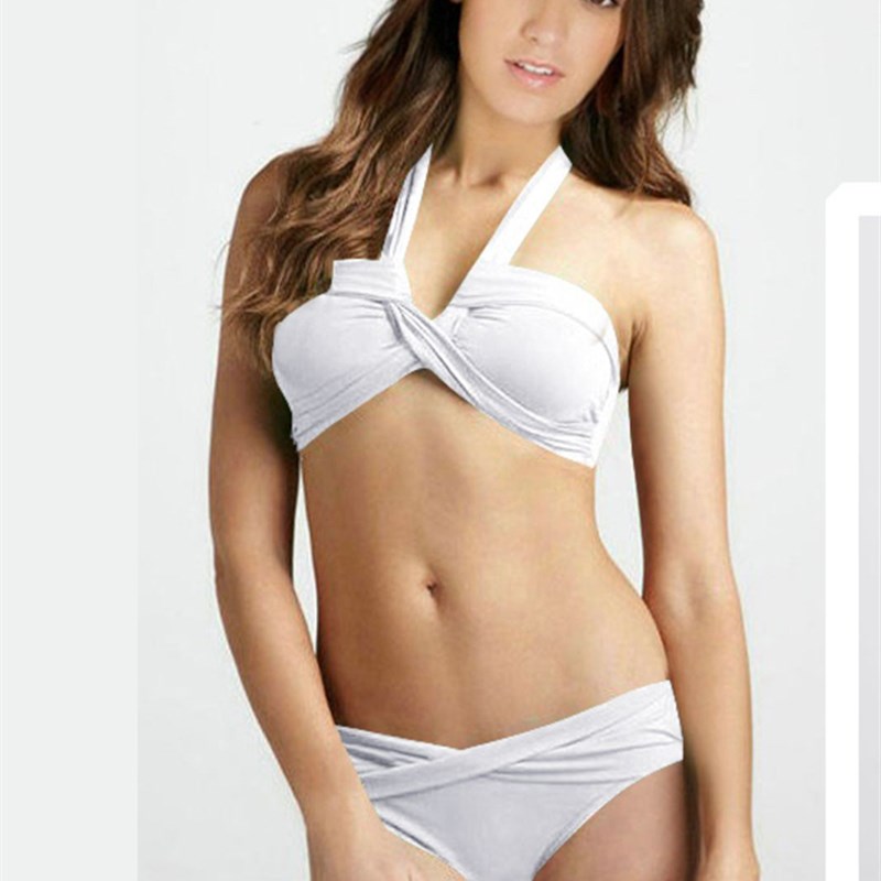 2024艺考黑色挂脖比基尼泳衣女小胸聚拢大胸性感ins风白色比坚尼