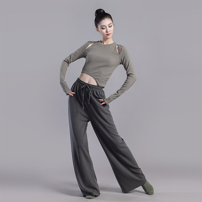秋冬铜氨丝舞蹈裤女高腰直筒裤古现代舞服装