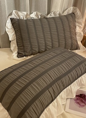 一对枕套b北欧风简约灰色单双人枕头套耐脏泡泡花边信封枕48*74cm