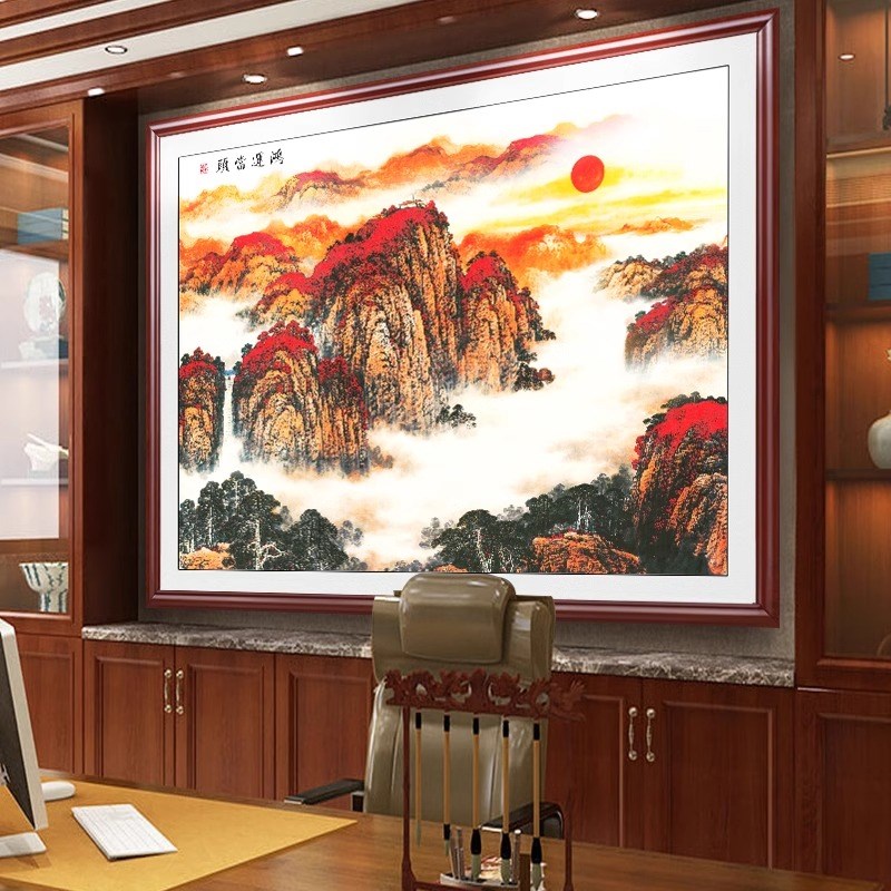 五岳独尊泰山画有山无水画靠山图老板办公室背景墙客厅玄关装饰画