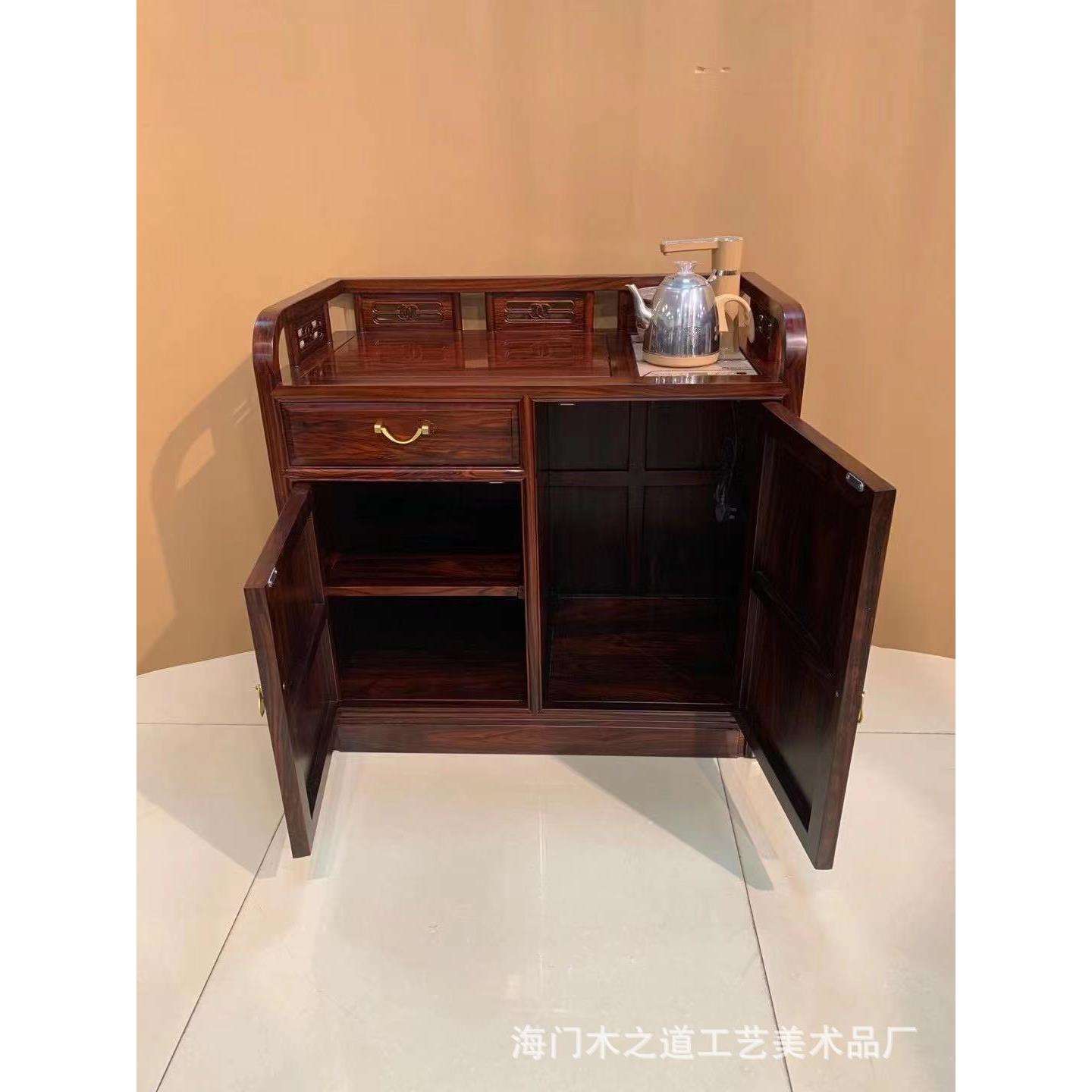 客厅简约餐边柜中式实木茶水柜多功能储物阔叶黄檀黑酸枝茶边架几