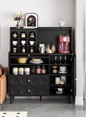 Q法式复古黑色餐边柜简约现代小户型咖啡柜杯子柜客餐厅储物收纳W