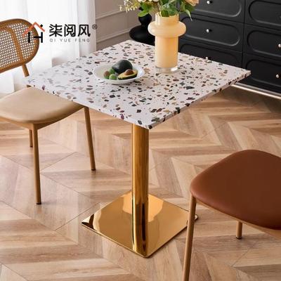 甜品奶茶店水磨石桌子大理石休闲圆桌咖啡西餐厅长桌商用外摆桌椅