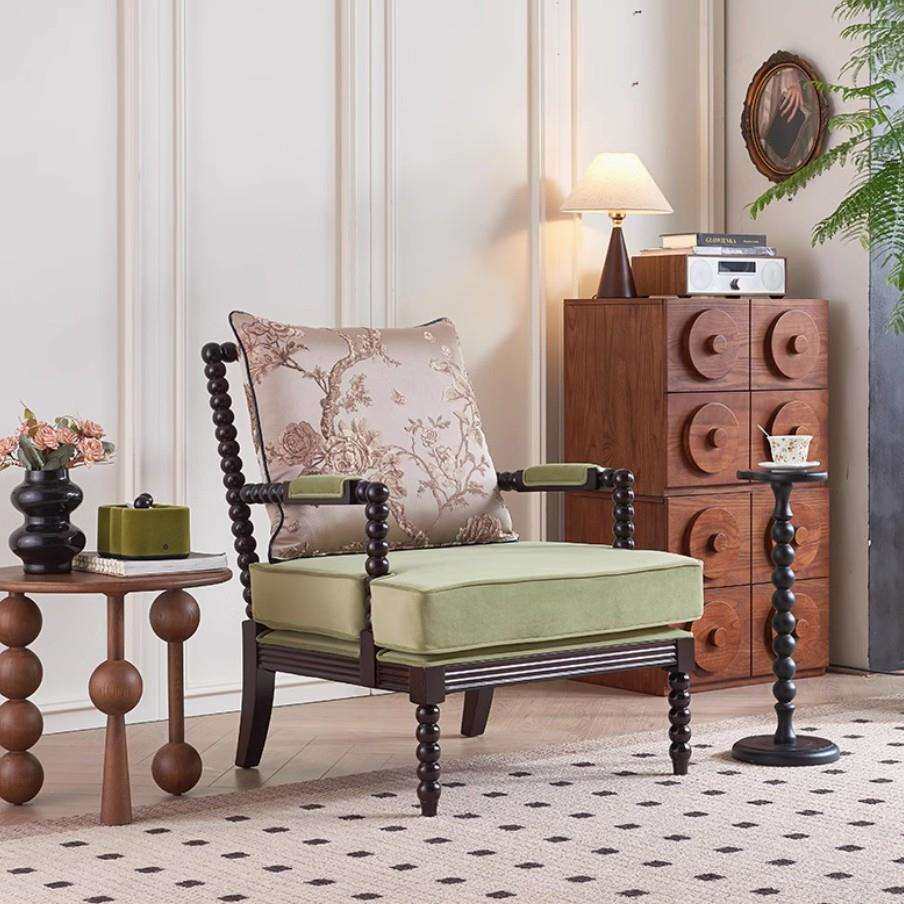 美式复古实木布艺单人沙发法式中古风客厅休闲椅子家具羽绒老虎椅