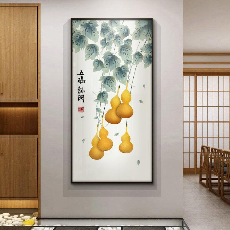 五福临门新中式入户玄关竖版装饰画办公室样板间水墨风景禅意挂画