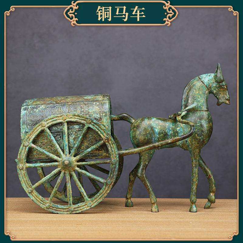 东周马拉车青铜器纯铜青铜单马车古工艺品摆件家居装饰品博古架