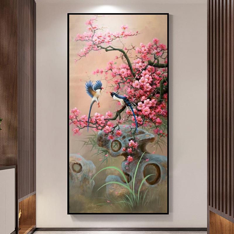 喜上眉梢十字绣2023新款玄关客厅竖版线绣梅花喜鹊手工自己绣家用