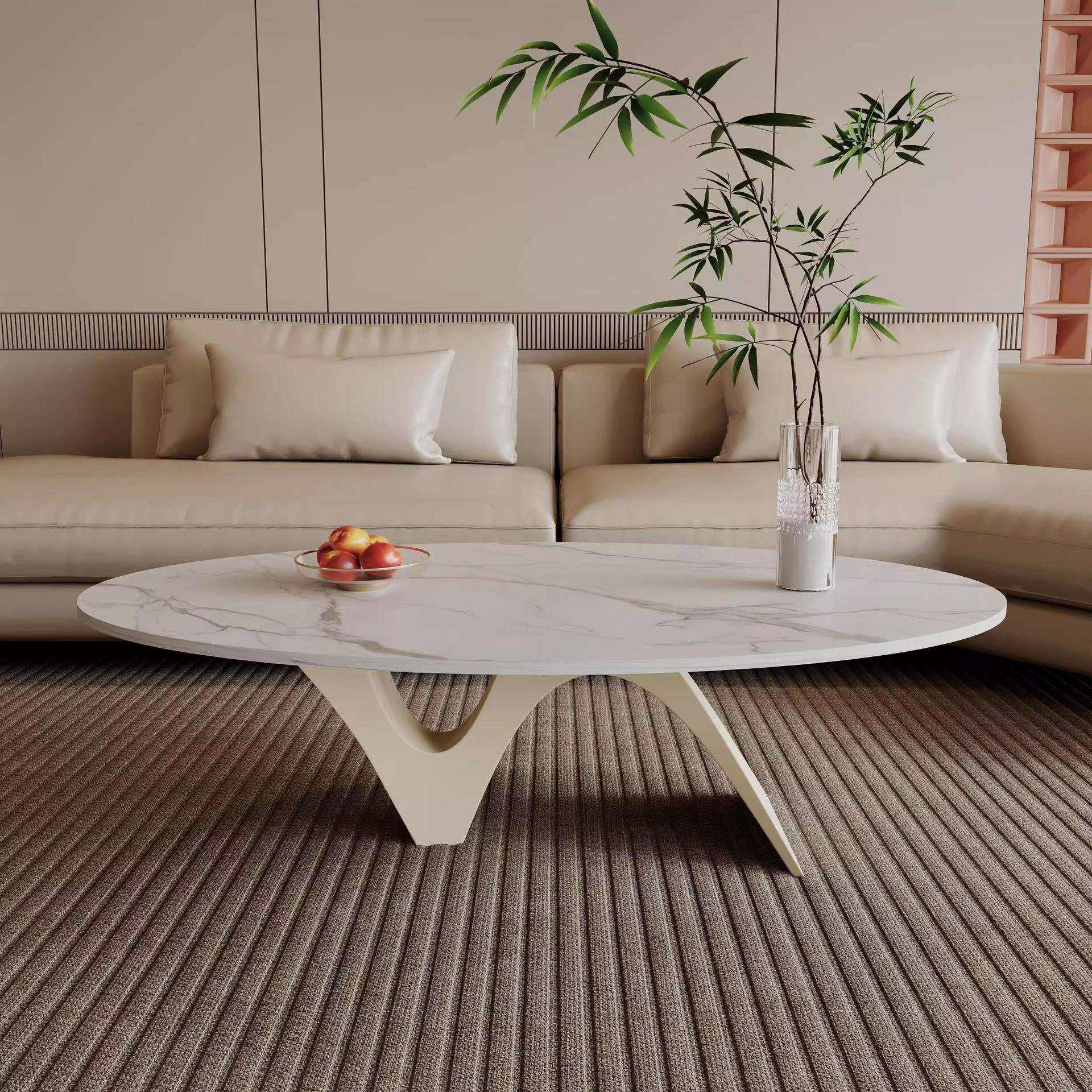 意式极简客厅家用小户型奶油风岩板茶几现代简约轻奢椭圆形茶几桌