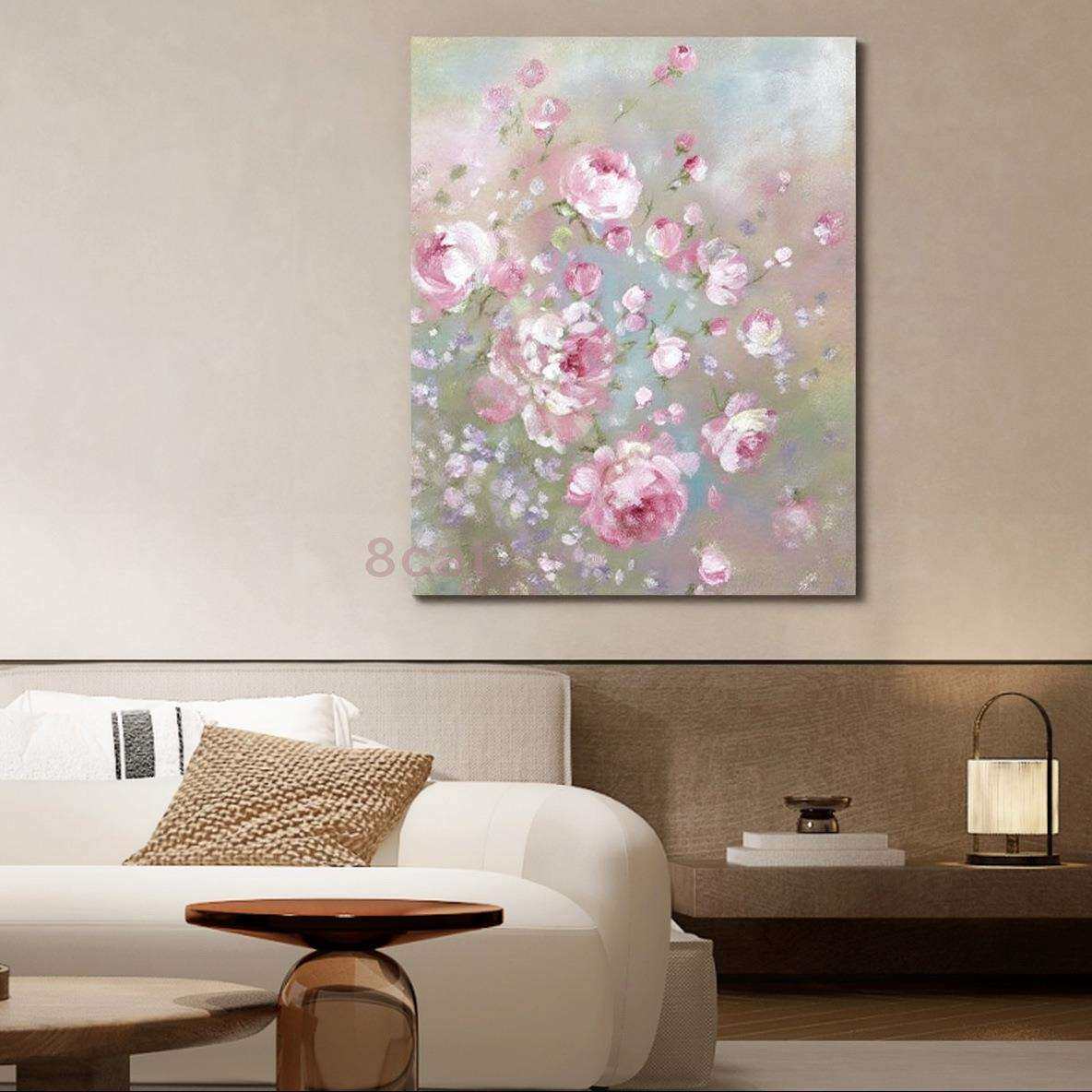 奶油风纯手绘油画植物玫瑰花卉肌理装饰画餐厅客厅玄关民宿挂画