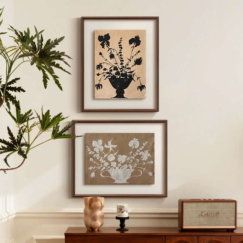 花影》南法风复古植物版画法式中古风客厅装饰画卧室床头花卉挂画图片