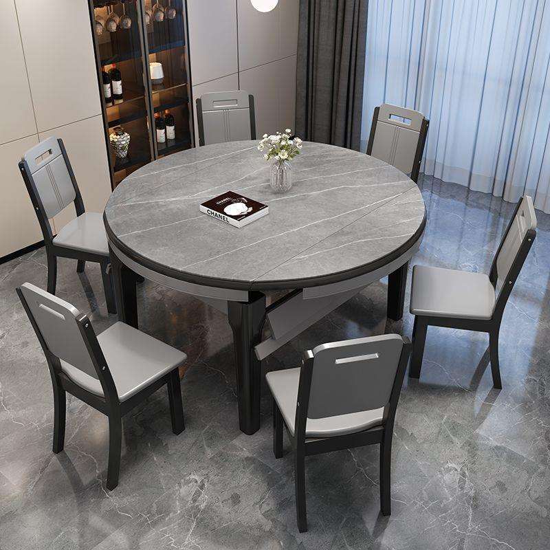 岩板餐桌椅组合小户型家用吃饭桌子椅子实木餐桌可伸缩折叠