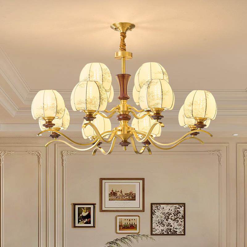 全铜中古风客厅吊灯家用餐厅书房卧室灯具温馨复古大气法式吊灯