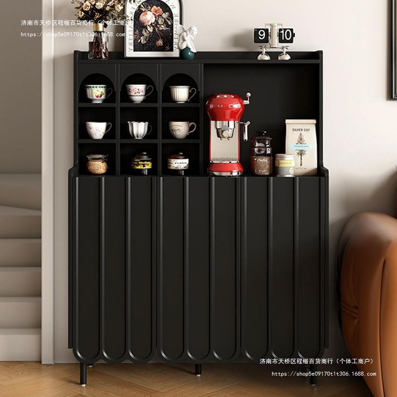 餐边柜轻奢复古黑色小户型客厅沙发边柜现代简约咖啡柜储物茶水柜