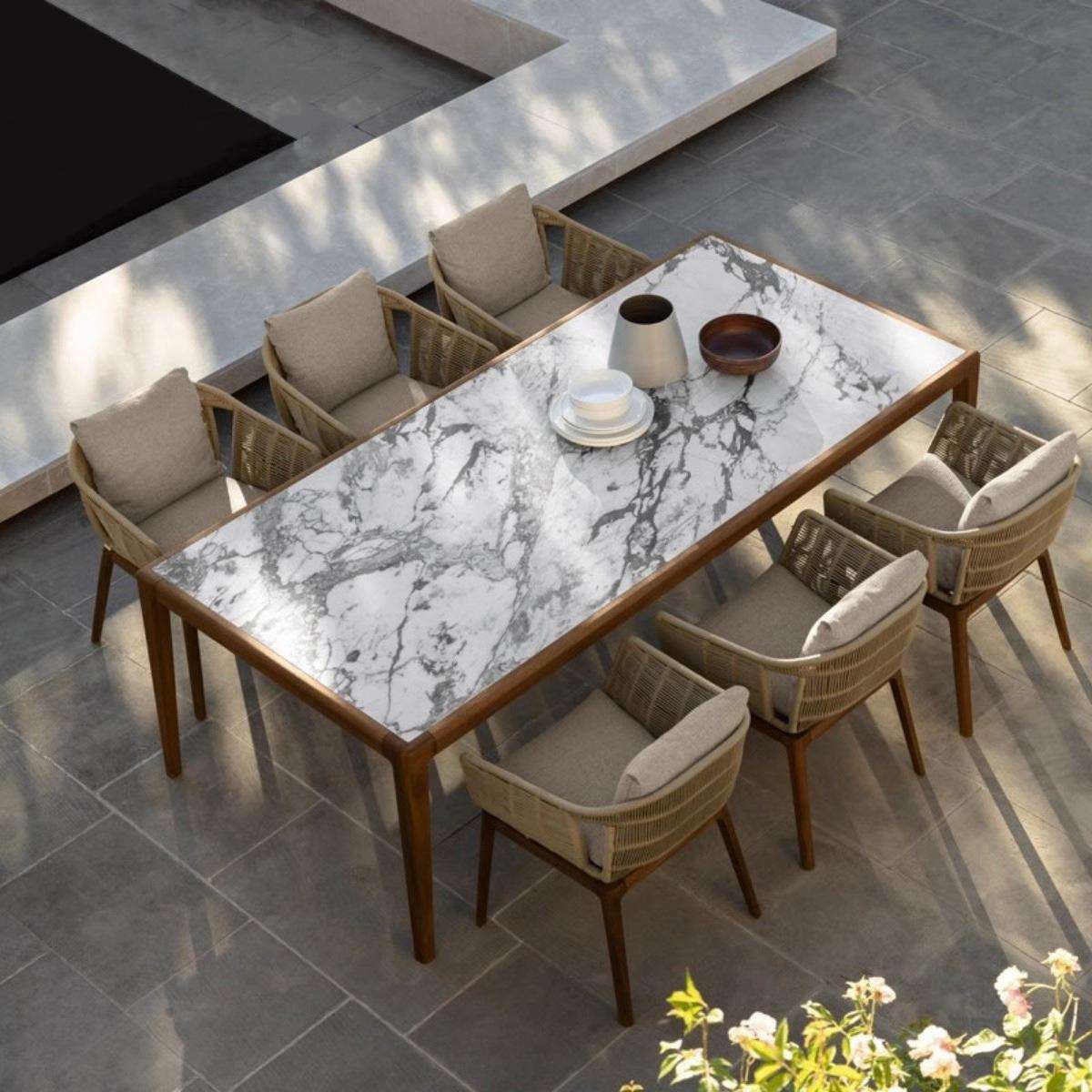 北欧户外桌椅休闲现代简约柚木实木庭院别墅仿藤编艺术餐桌椅家具