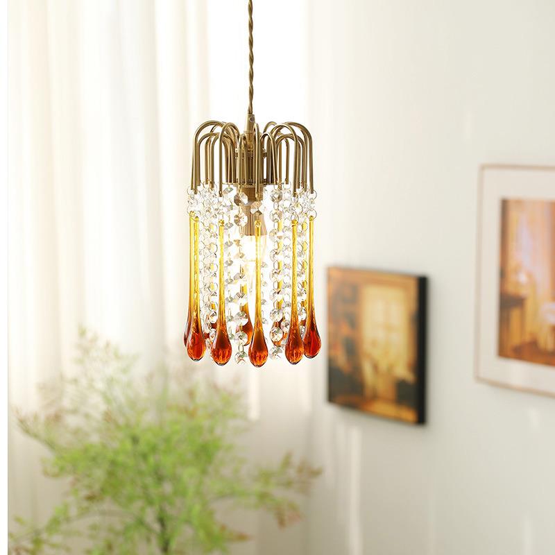 床头小吊灯法式复古餐厅灯玄关飘窗个性水晶玻璃卧室过道单头吊灯