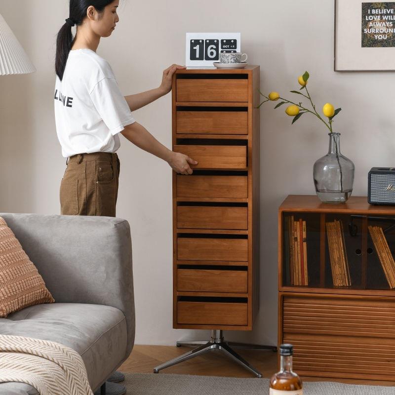 中古实木旋转书柜客厅书房收纳柜复古文件储物柜简约小户型八斗柜