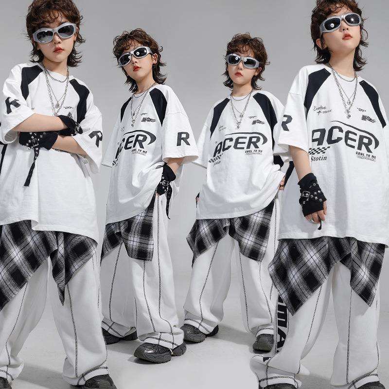 街舞儿童潮服男童嘻哈套装少儿hiphop练功服机车风短袖六一演出服