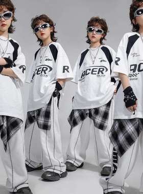 街舞儿童潮服男童嘻哈套装少儿hiphop练功服机车风短袖六一演出服