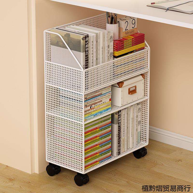 旁收纳置物架落地家用学生教室用课桌边书柜可移动小书架带轮书桌