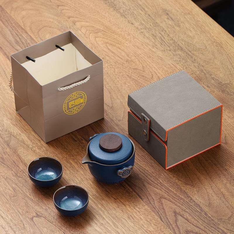 功夫旅行茶具套装一壶两杯户外便携式随身陶瓷复古泡茶壶茶杯logo