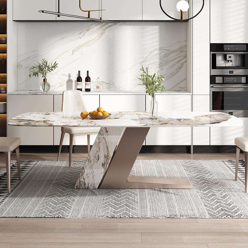 意大利式亮光岩板餐桌椅子现代简约轻奢风别墅长方形饭桌组合家用