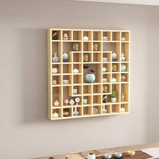 墙上置物架多宝格子架茶壶陶艺展示架创意实木格子架博古架茶具架