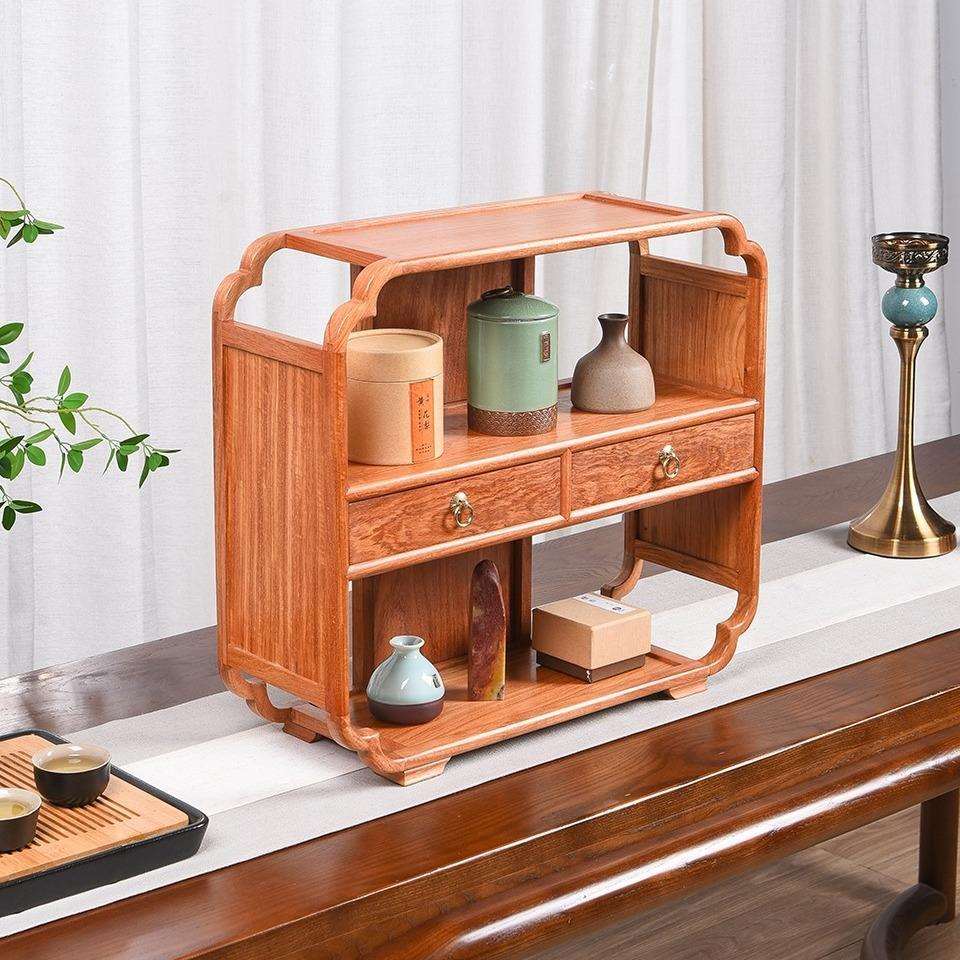 缅甸花梨木新中式多宝格实木茶具博古架多层收纳桌面置物架茶水柜