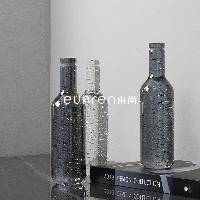 简约现代软装饰品透明酒瓶软装饰品花束插花瓶样板房间桌面摆件